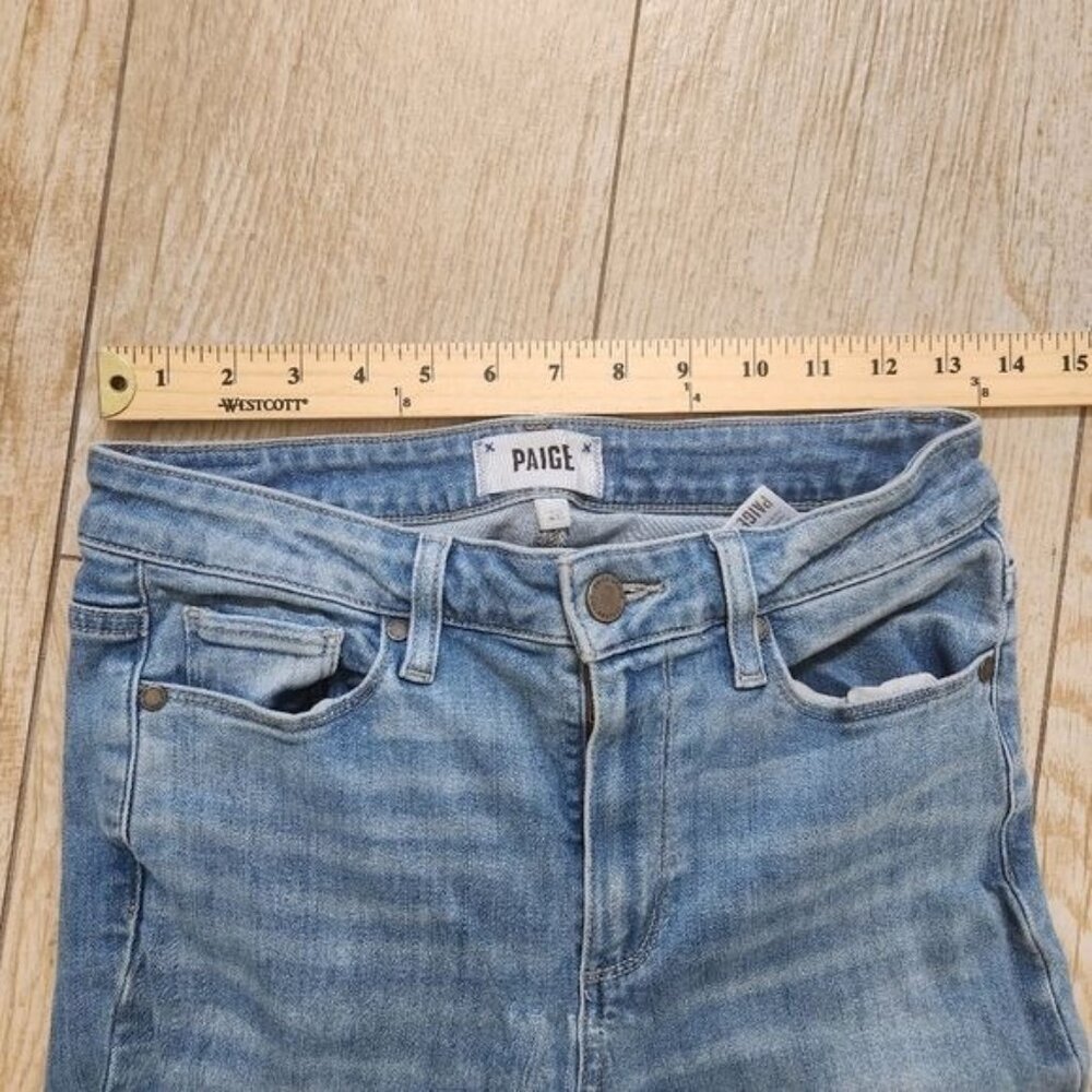 Paige Hoxton High-Rise Slim Raw Hem Jeans - Blue Size 28 - Picture 11 of 16